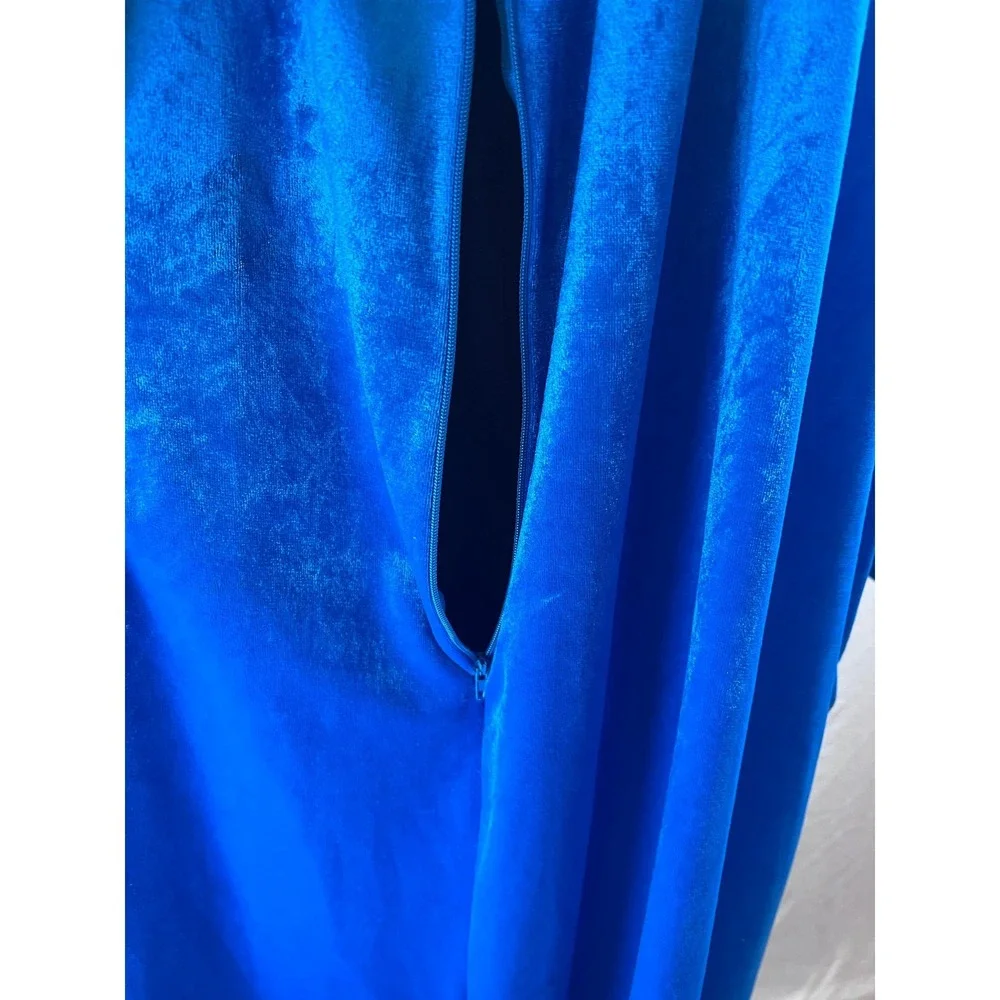 Vintage Framghas Turquoise Blue Velour Smocked Kaftan Robe Zip Front Long Dress